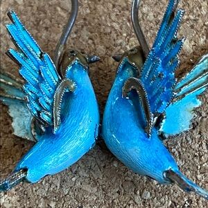 Blue Bird Metal Sculpture Earrings